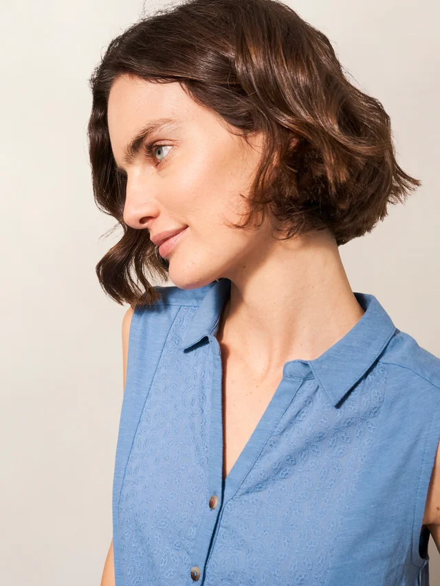 Ärmellose Jerseybluse mit Printmotiv