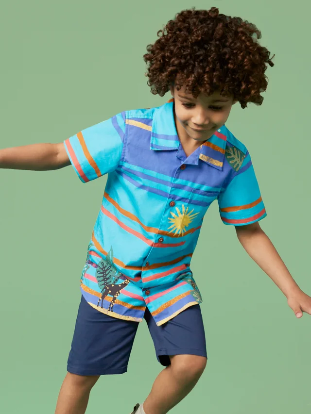 Gestreiftes Kurzarmhemd mit Giraffenmotiv