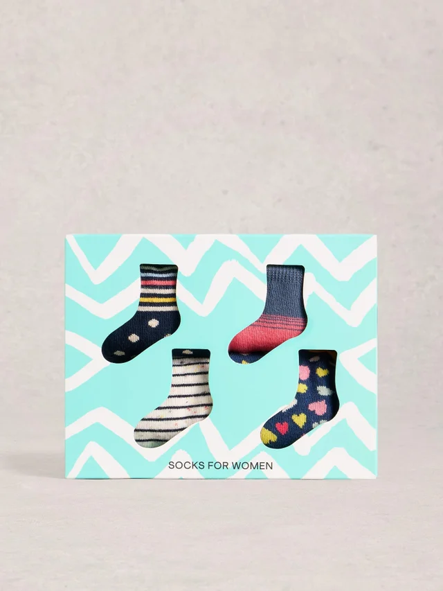 4er-Pack Socken mit Herz- und Streifenmuster